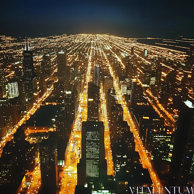 Urban Night Skyline with Bright Lights