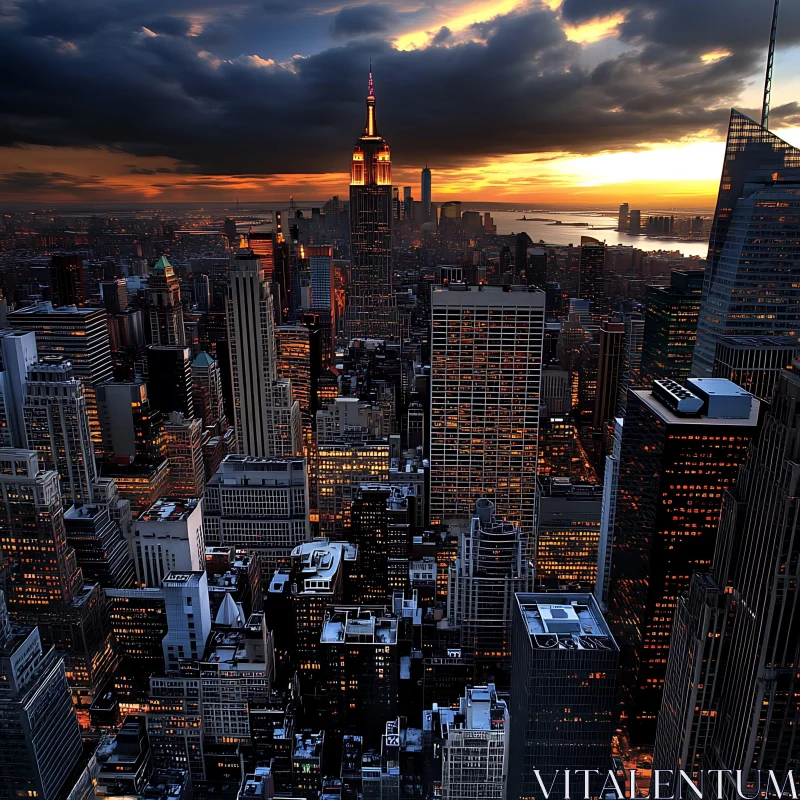 Sunset Over New York City Skyline with Empire State Building