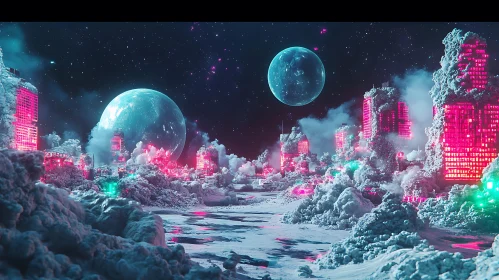 Neon-lit Futuristic Cyberpunk Night Scene