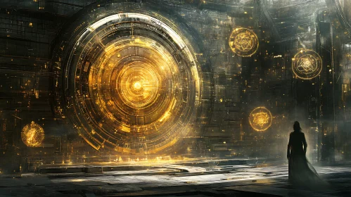 Futuristic Gateway with Mystical Symbols