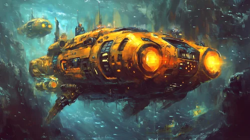 Sci-Fi Spaceship Journey Through the Deep Sea