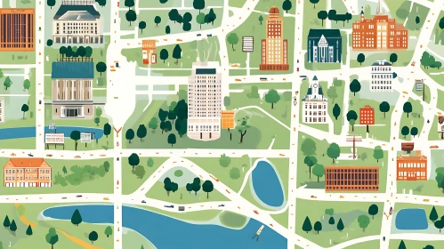 Urban City Map Illustration with Architectural Details