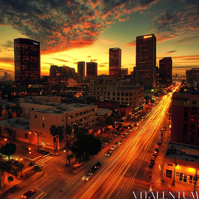 Urban Sunset Beauty with Light Trails AI Image