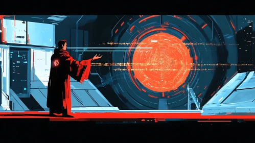 High-Tech Futuristic Art with Glowing Red Portal