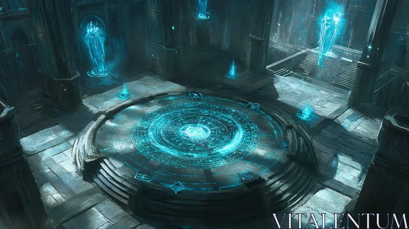 Enigmatic Blue Runic Temple AI Image