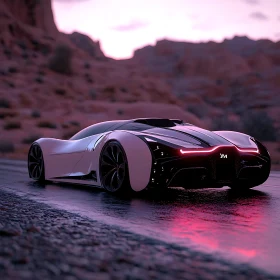 Sleek Modern Car in Desert at Sunset