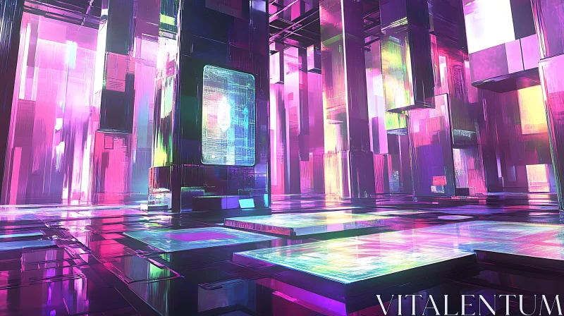 Vibrant Digital Art with Glowing Geometric Structures AI Image