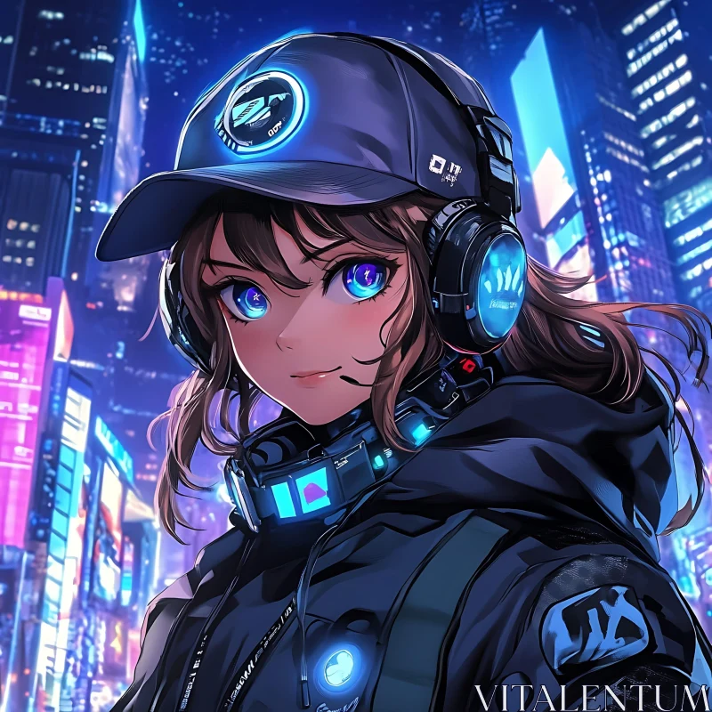 AI ART Futuristic Urban Anime Girl with Neon