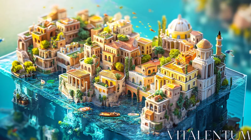 AI ART Mediterranean Style Miniature City on an Island