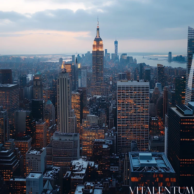 AI ART Urban Landscape at Twilight with Glowing High-Rises