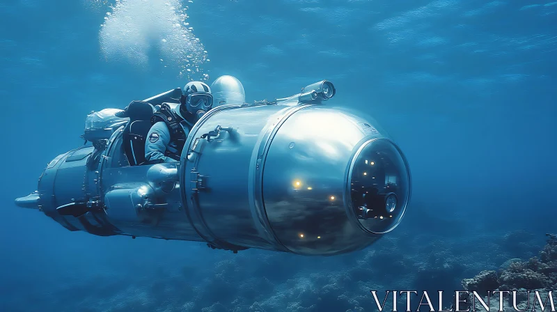 AI ART High-Tech Submarine with Diver