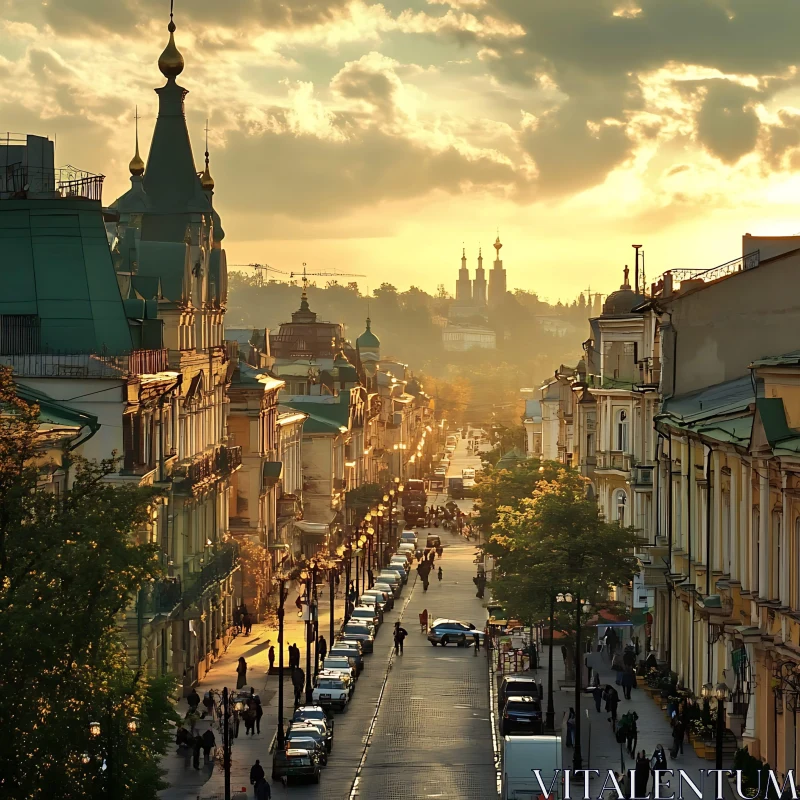 Sunset Glow on Urban Architecture AI Image