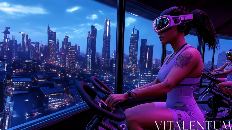 AI ART Virtual Reality Fitness in a Nighttime Urban Setting