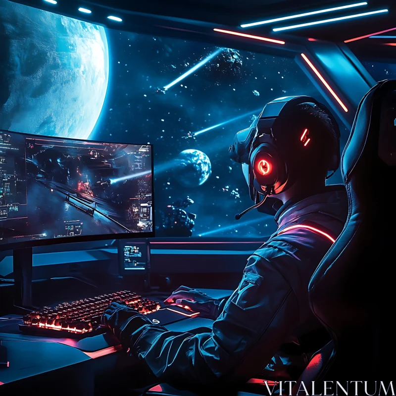 Gamer Engaged in Sci-Fi Space Game AI Image