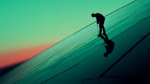 Surreal Silhouette of Climber on Glass Surface