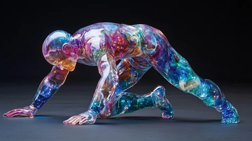 Cosmic Kneeling Transparent Human Form