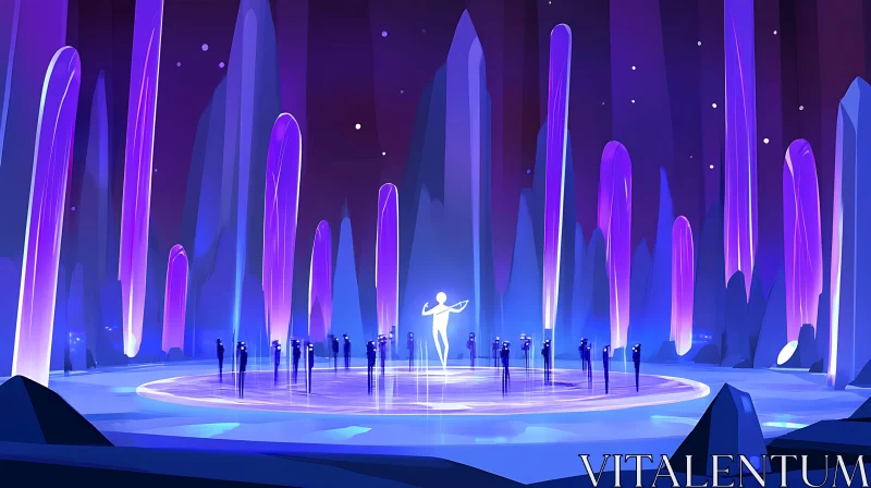 Enigmatic Ritual in a Glowing Crystal Cavern AI Image