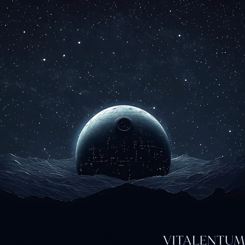 Mystical Night Landscape with Illuminated Sphere AI Image