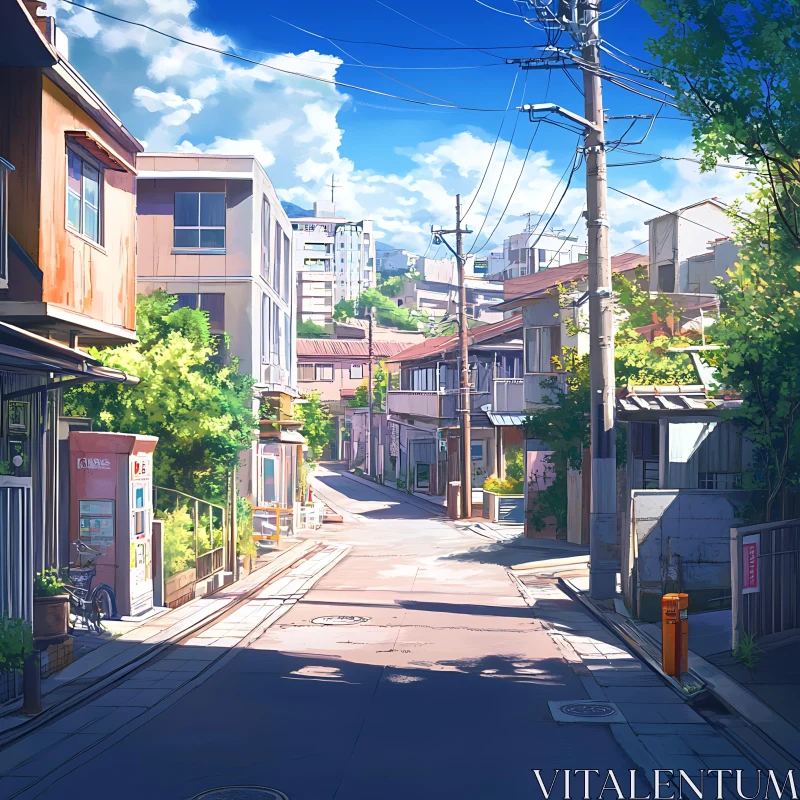 Peaceful Morning on a Sunlit Urban Street AI Image