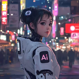 Female Cyborg in Futuristic City