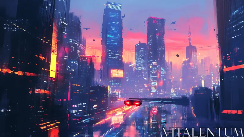 AI ART Neon-lit Futuristic Urban Landscape