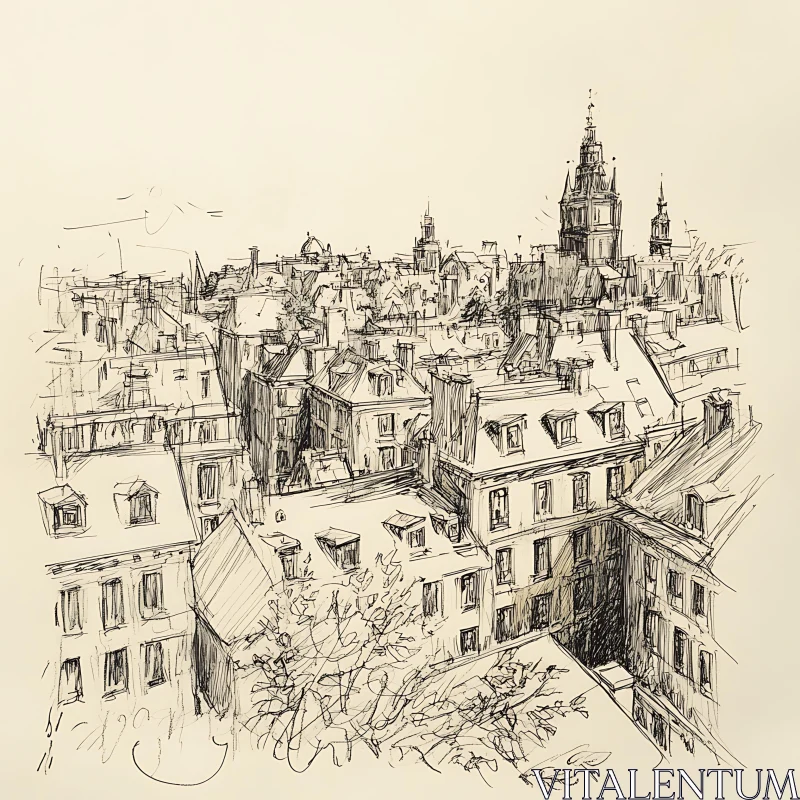 European Urban Rooftops Art Illustration AI Image