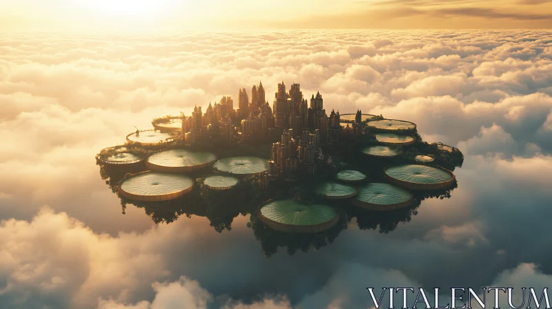 AI ART Floating Island City in a Golden Cloudscape