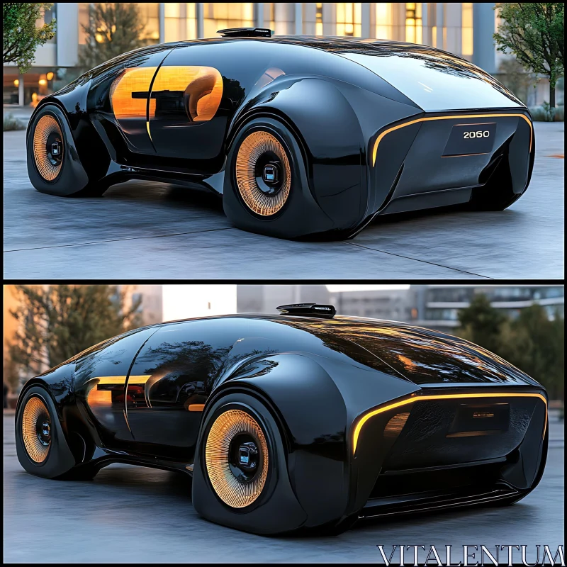 Sleek Modern Car with Distinctive Wheels and Illuminated Outlines AI Image