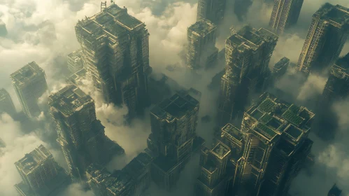 Abandoned Skyscrapers in a Cloudy Post-apocalyptic World