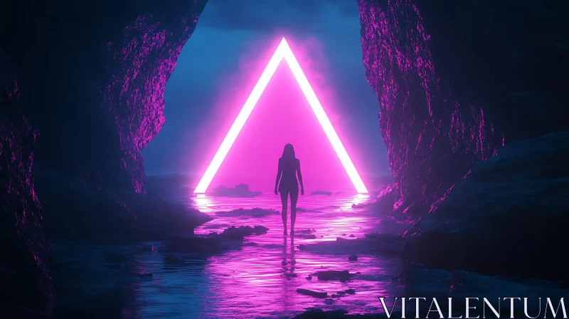 AI ART Neon Surrealism: Silhouette and Triangle in Cave