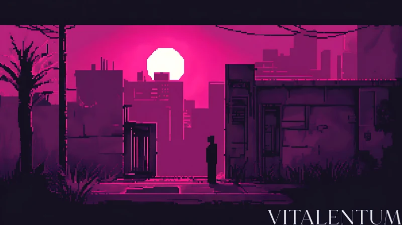 AI ART Dystopian Urban Silhouette in Neon Glow