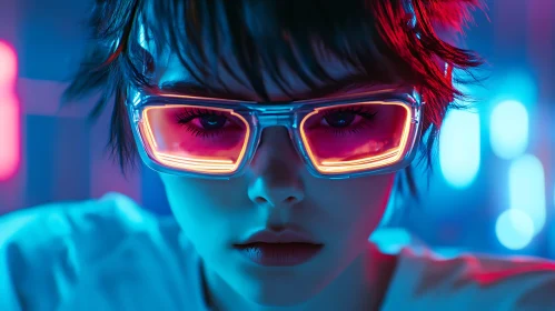 Close-up Futuristic Neon Glasses