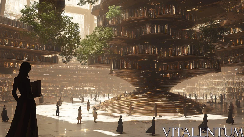 Illuminated Futuristic Library Landscape AI Image