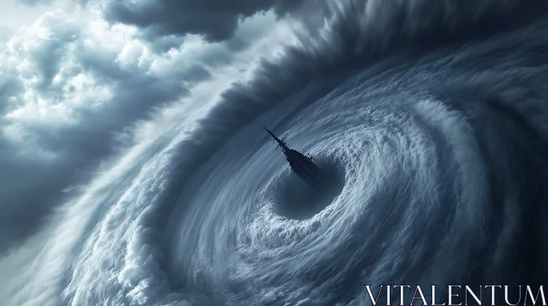 Dramatic Ship in Ocean Whirlpool Amidst Storm AI Image