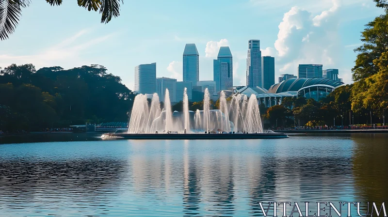 Urban Tranquility with Stunning Fountain Display AI Image