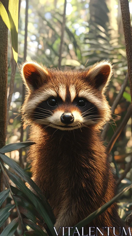 Curious Raccoon Amidst Greenery AI Image