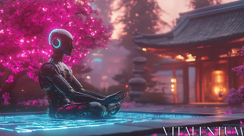 Futuristic Cyborg in Blossom Garden AI Image