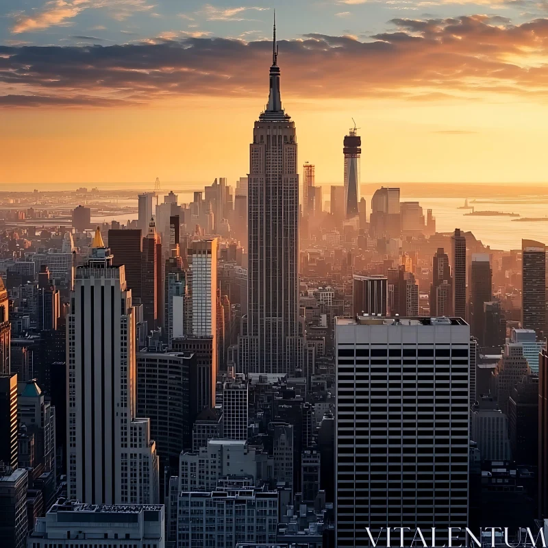 Urban Sunset with Iconic Skyscrapers AI Image