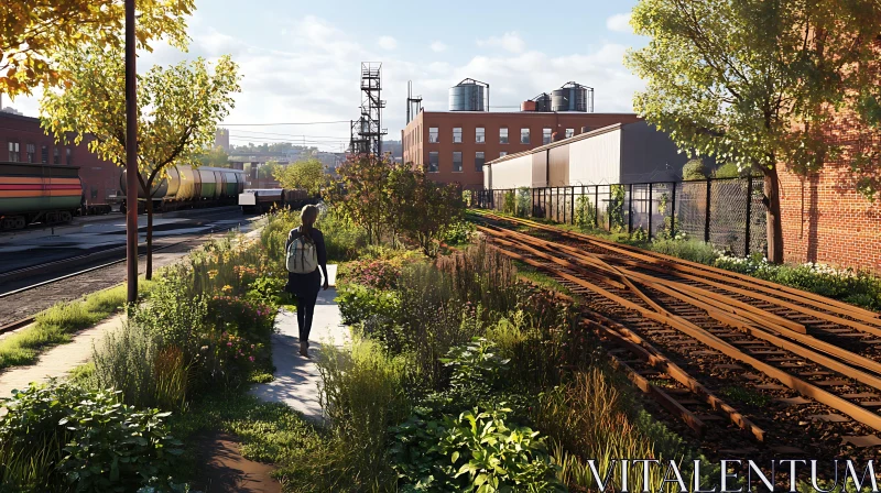 Industrial Urban Garden Path AI Image