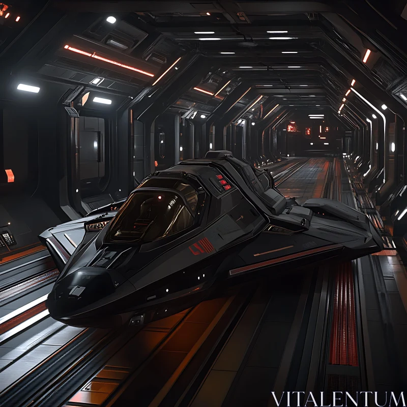 Sleek Spaceship in a Sci-Fi Corridor AI Image