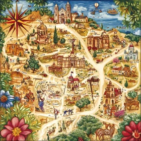 Fantasy Town Illustrated Map with Landmarks