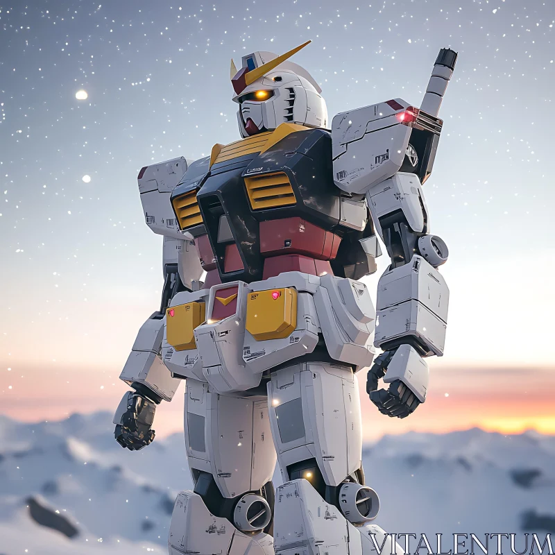 AI ART Humanoid Mecha in Winter Landscape