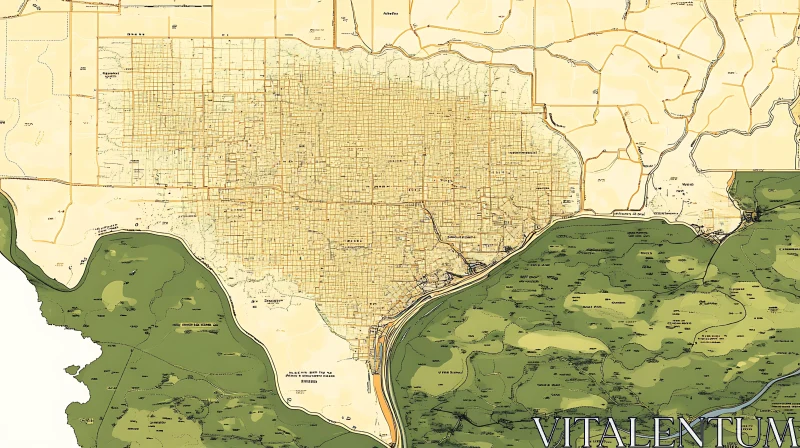 Urban Grid and Natural Terrain Map AI Image