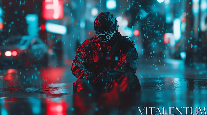 AI ART Neon Urban Rainfall