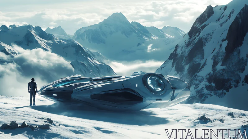 AI ART Spaceship in Snowy Mountain Terrain