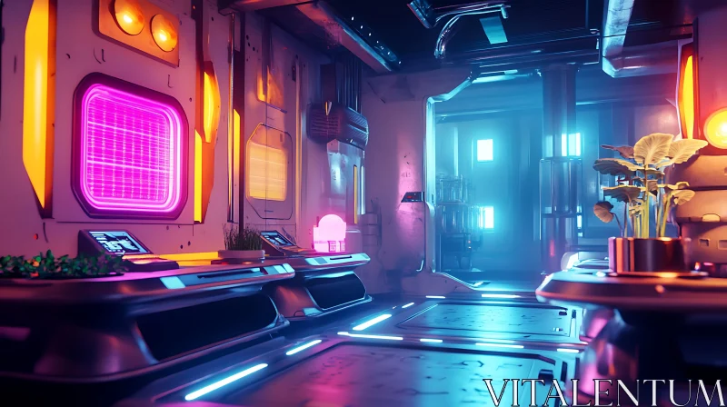 Neon Illuminated Futuristic Laboratory AI Image