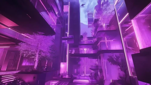 Modern Architecture Illuminated by Purple Neon Lights