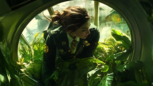 Uniformed Woman Amidst Greenery