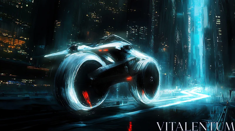 Neon-Lit City with Futuristic Motorcycle AI Image