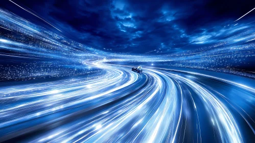 High-Speed Futuristic Race in Blue Lightscape